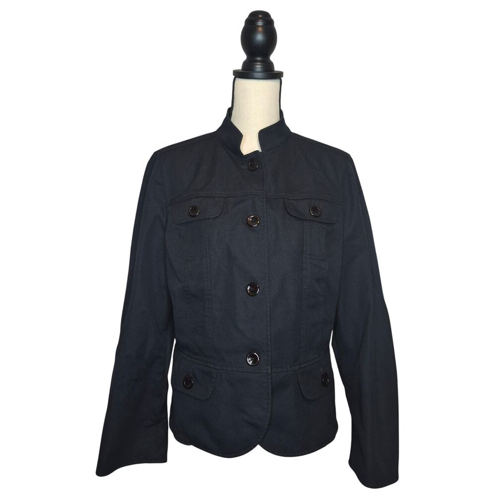 Lafayette 148 New York Black Structured Cotton Utility Safari Jacket Womens Sz M